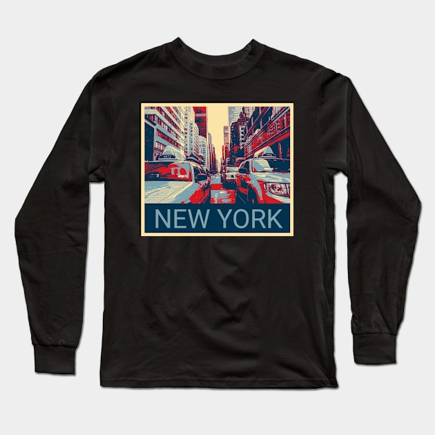 New York in Shepard Fairey style Long Sleeve T-Shirt by Montanescu